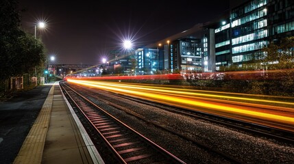 Speeding Train Creates Light Trails in Long Exposure Night Scene