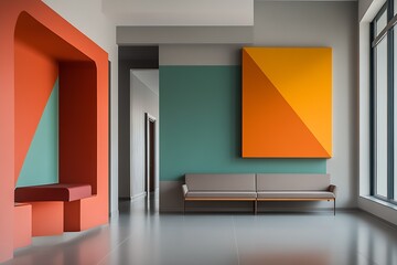 Chic interior scene showcasing vibrant wall colors and contemporary seating arrangements in a spacious room : Generative AI