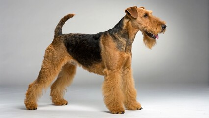 Airedoodle on studio background
