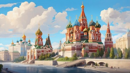 Fototapeta premium View of the Church on Blood and the Church of Christ's Ascension from the Yekaterinburg City Pond, Russia