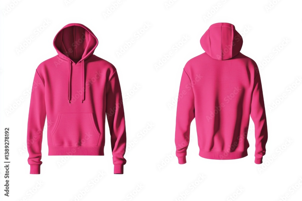 Poster bright pink hoodie displayed from front and back angles against a clean background for apparel showc