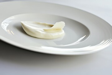 Delicate white cream served on a minimalist plate in an elegant dining setting during a refined culinary experience