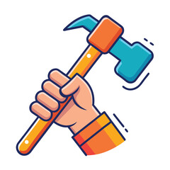 hand holding hammer illustration concept on white background 