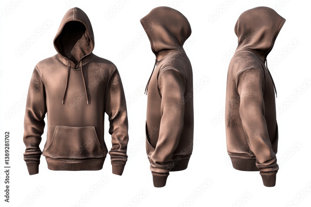 Poster Stylish brown hoodie displayed from multiple angles showcasing design and texture details for casual wear
