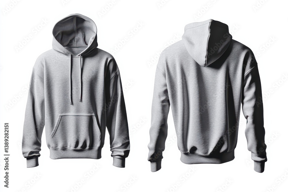 Poster Warm and casual gray hoodie displayed from multiple angles in a minimalist style
