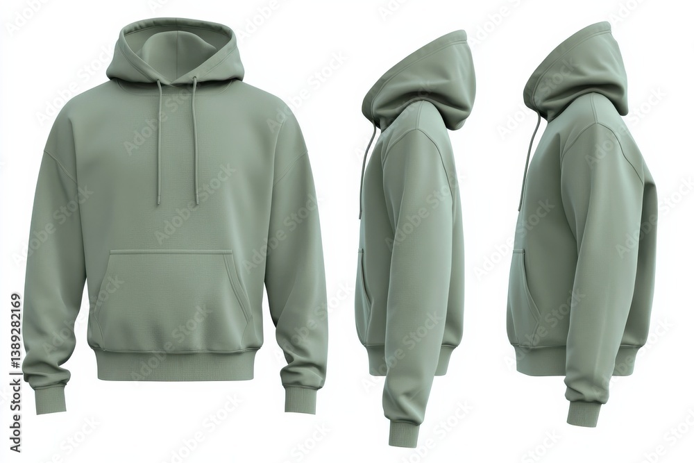 Aufkleber Comfortable green hoodie displayed from multiple angles highlighting its design features and versatility for everyday wear