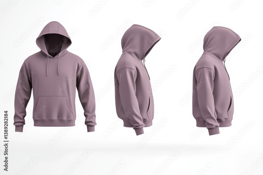 Poster Stylish hooded sweatshirt displayed from multiple angles in a minimalist setting for online retail showcase