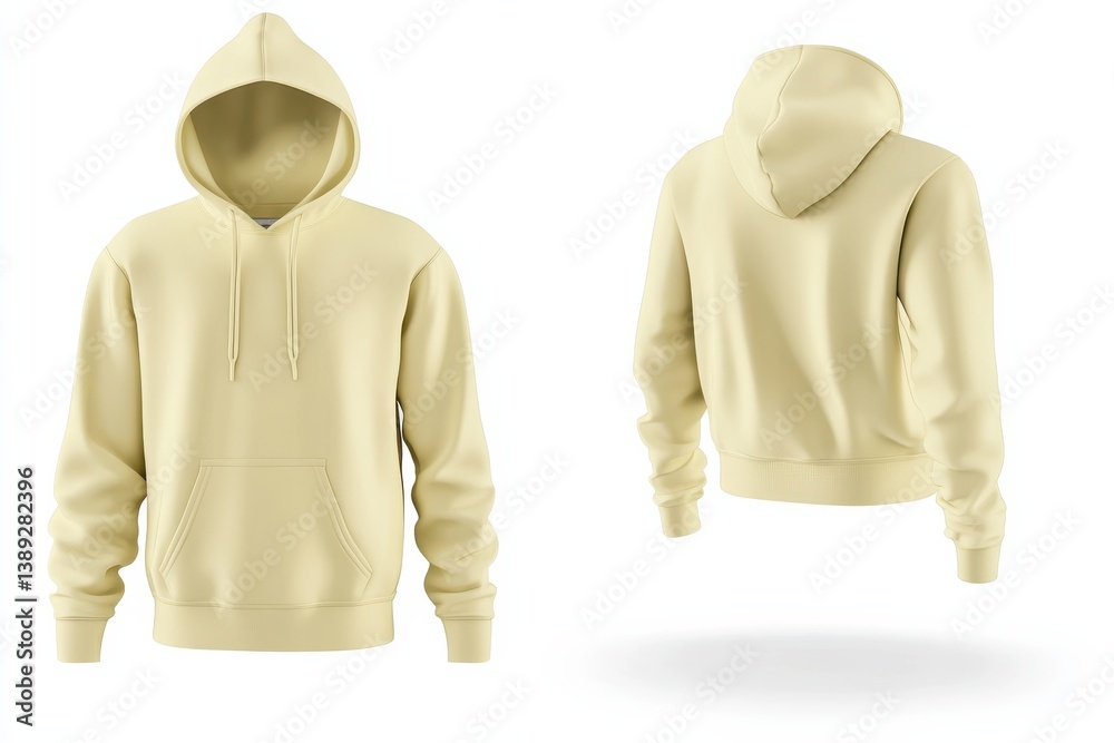 Poster Stylish yellow hoodie displayed from front and back views in a minimalist design suitable for casual wear or street fashion
