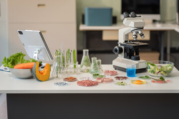 workspace area modern food science laboratory.