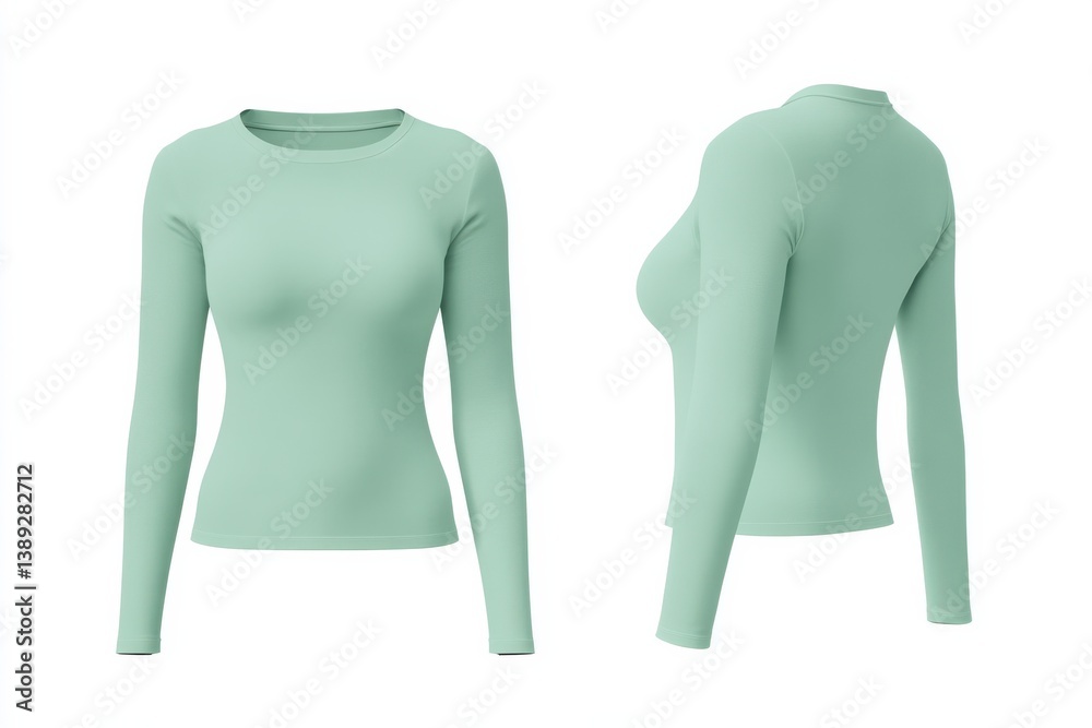 Poster long sleeve mint green top displayed from two angles on a white background with a simple and clean d