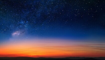 The twilight sky and stars with an orange and dark blue background.