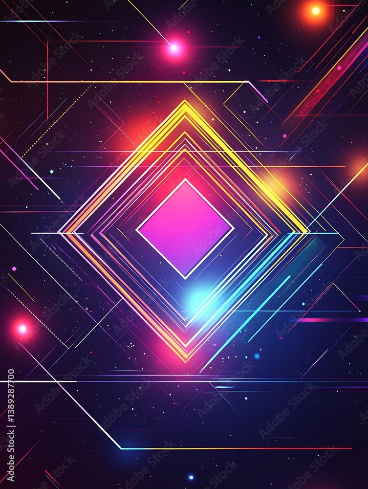 Fototapete Illuminated geometric shapes in a colorful layout creating an attractive abstract digital artwork : Generative AI