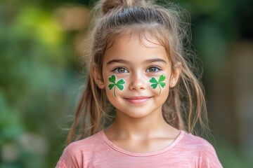 Young Girl with Shamrock Face Paint Enjoying St. Patrick's Day