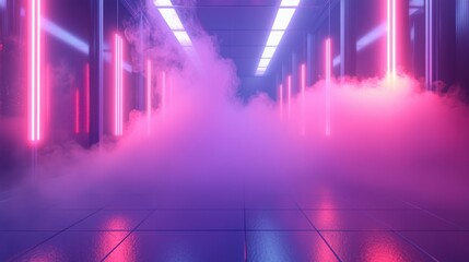 Fototapeta premium Smoky Corridor with Pink and Purple Neon Lights