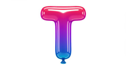Isolated Shiny Three Dimensional Letter T Balloon with Gradient Color and Glossy Surface