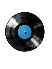 Fototapeta premium Vintage Black Vinyl Record with Blue Label Retro Music Analog Audio Classic Design