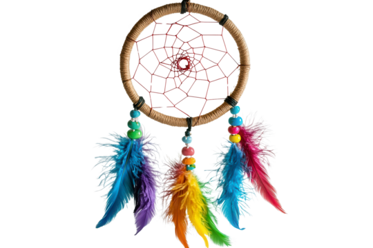 Colorful Dreamcatcher with Rainbow Feathers and Beads Boho Chic Decor Native American Inspired Art