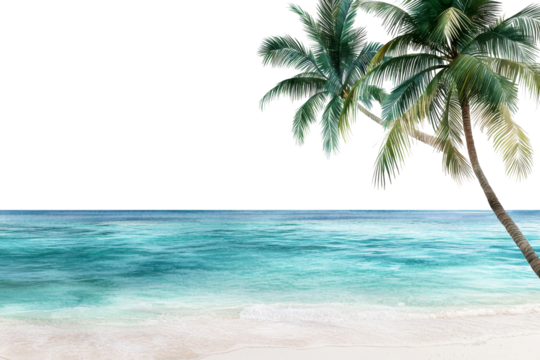 Tropical Beach Scene Calm Ocean White Sand and Lush Palm Trees