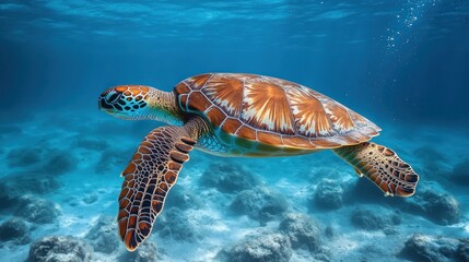 Obraz premium Sea Turtle in Coral Reef