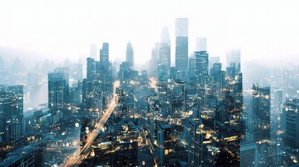 Fototapeta premium Futuristic Cityscape with Double Exposure and AI Generated Effects