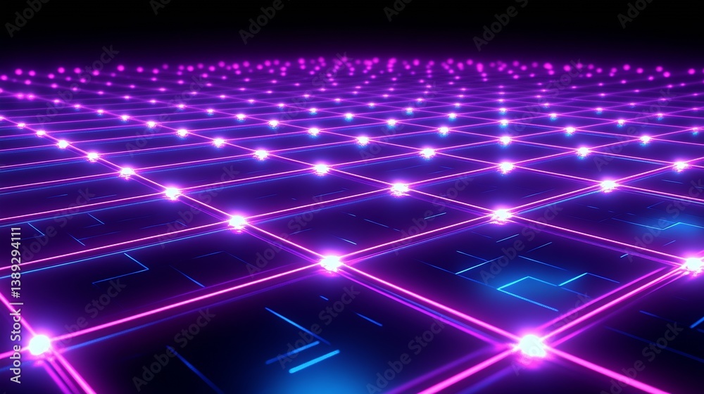 Poster Dynamic Neon Light Patterns Creating a Virtual Grid in Blue and Pink Radiance : Generative AI