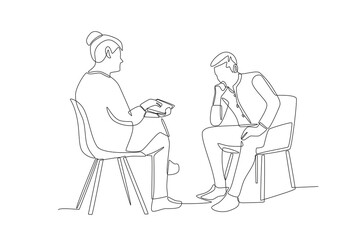 Talk therapy consultations concept one-line drawing