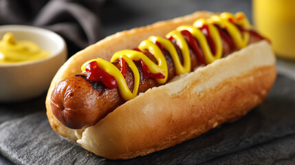 Hot dog with mustard and ketchup