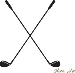 Crossed wedge golf club, Flat Black golf club silhouette, Pair of iron or wedge golf club flat vector icon