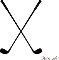 Crossed wedge golf club, Flat Black golf club silhouette, Pair of iron or wedge golf club flat vector icon