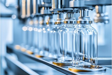 Efficient Glass Bottle Production Line with High-Tech Filling Equipment and Clear Bottles : Generative AI