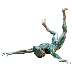 3D Rendering Green Alien on White