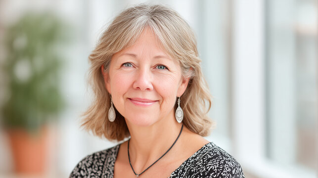 Portrait of a Smiling 48 Year Old Woman with Blonde Hair