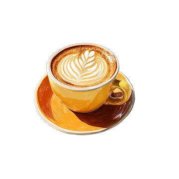 A warm cup of coffee with artistic latte art, perfect for a cozy morning or a relaxing afternoon treat. The beverage is aesthetically pleasing.