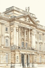 Fototapeta premium An artistic watercolor painting depicting a grand historical building facade