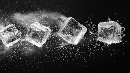 Ice Cubes Splashing: Crystal Clear Refreshment Photography