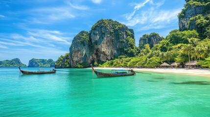Obraz premium Tropical Paradise, Turquoise Waters and Majestic Cliffs