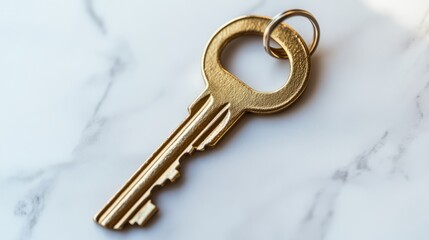 Golden Key on White Surface Symbolizing Real Estate Ownership and Opportunity
