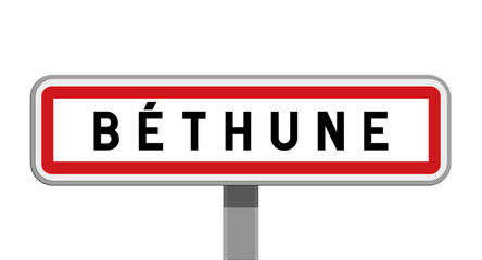 Panneau sur poteau central de ville de Béthune, Pas-de-Calais