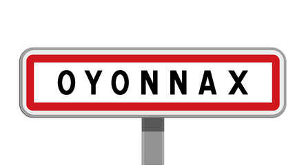 Panneau sur poteau central de ville de Oyonnax, Ain