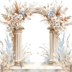 Naklejka premium Elegant classical archway design with floral arrangements in watercolor