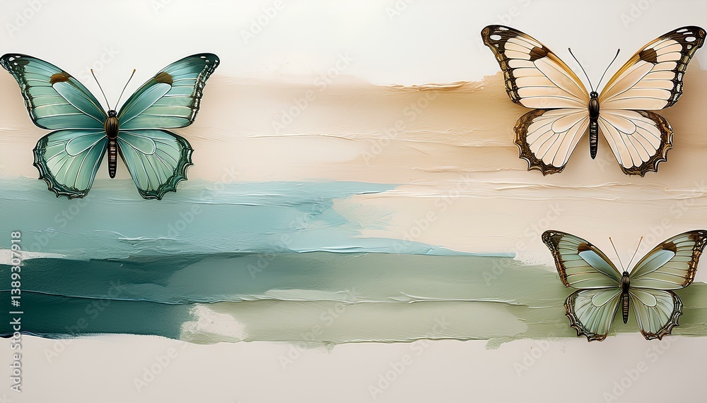 Poster pastel color brushstrokes and butterflies with copy space for add text.