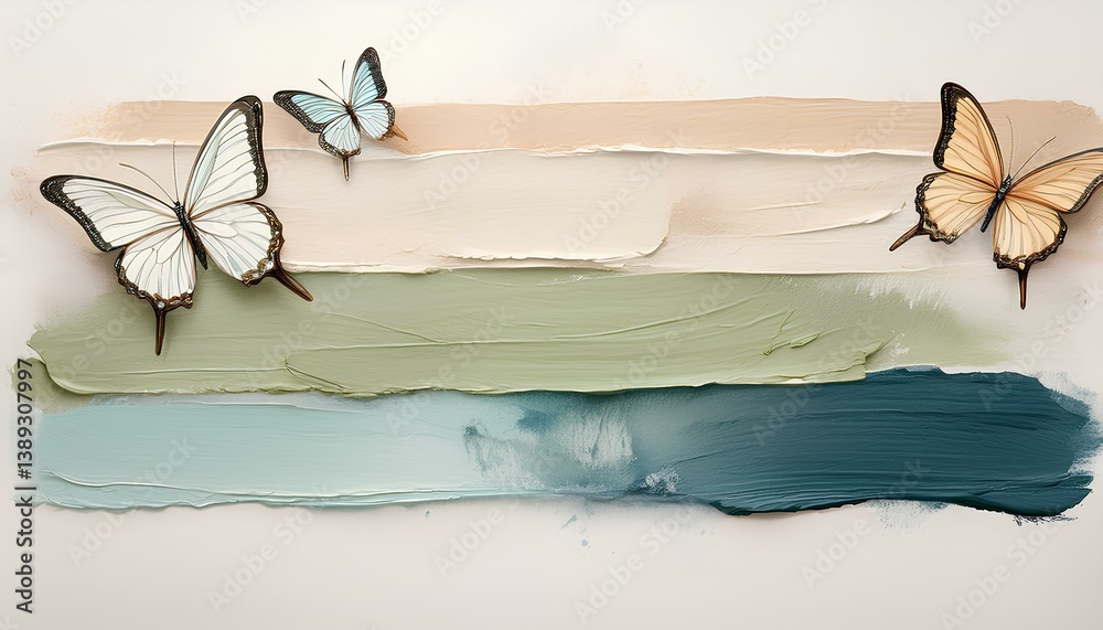 Poster pastel color brushstrokes and butterflies with copy space for add text.