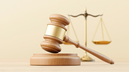 A gavel rests with scales of justice in the background against a neutral backdrop