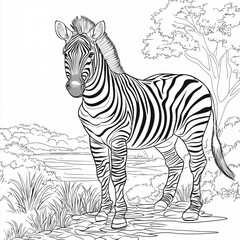 zebra, animal, illustration, black and white style, background