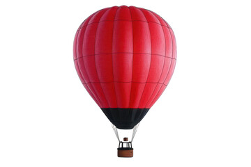 Obraz premium A vibrant red hot air balloon floats gracefully against clear sky, showcasing its unique design and structure. This captivating sight evokes sense of adventure and freedom