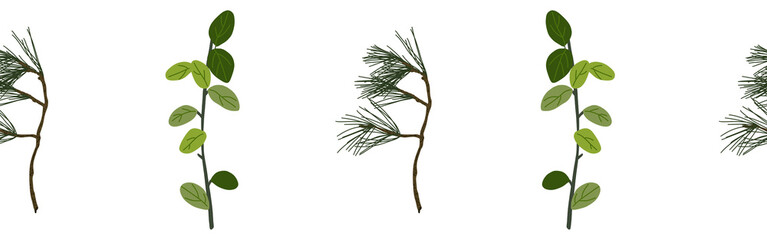 Leaves border on a white background. Hand-drawn illustration. Perfect for spring and summer.