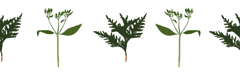 Border leaves and berries on a white background. Hand-drawn illustration. Perfect for spring and summer.	