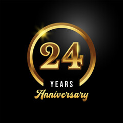 24 years anniversary celebration. Anniversary logo with ring and elegance golden color isolated on black background, Vector Design for Greeting Card and Invitation Card