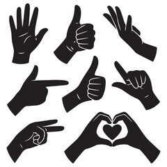 Set of various Silhouette Vector Black silhouette woman hands. collection of female hands of different gestures. Trendy minimal style for logos, prints, designs, illustrations. with white background