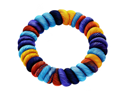 A Colorful twisted rope design featuring vibrant hues of blue, orange, red, and yellow, creating visually striking circular pattern that evokes sense of creativity and energy - Powered by Adobe